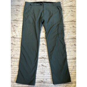 Prana Zion II Stretch Slim Fit Tapered Leg Pants Size 40x32 Grey Blue Belted